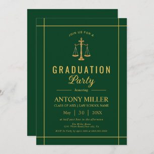 Gold, green law school graduation Class Of 2025 Invitation