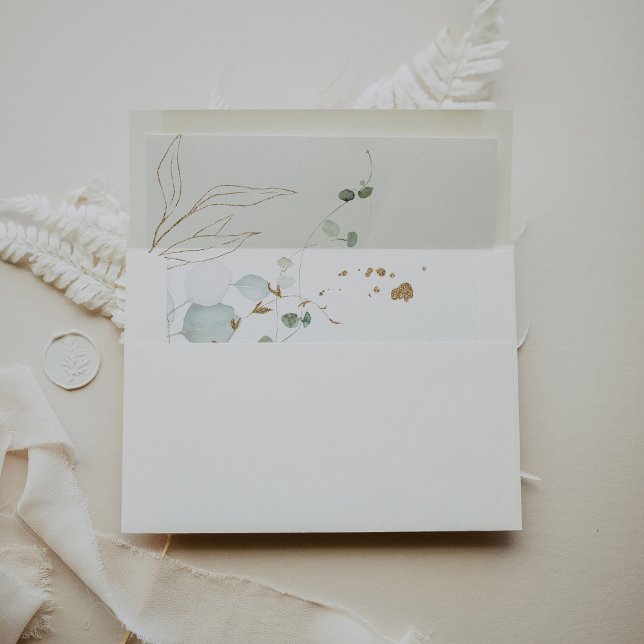 Gold Green Leaves Calligraphy Wedding Envelope (Creator Uploaded)
