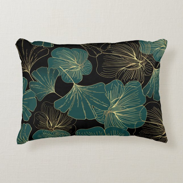 Gold green leaves  decorative cushion (Front)