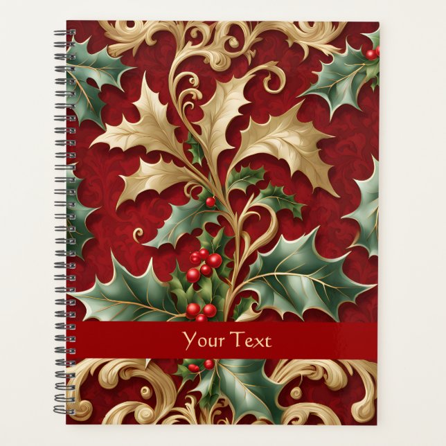 Gold Green Leaves Red Christmas Holiday Planner (Front)