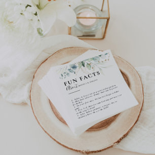 Gold Green Leaves Trivia Fun Facts Wedding  Napkin