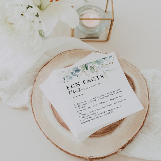 Gold Green Leaves Trivia Fun Facts Wedding  Napkin (Creator Uploaded)