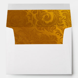 Gold Green Lined Autumn Wedding Envelope