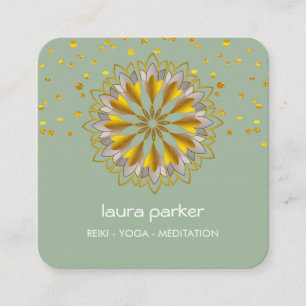 Gold Green Lotus Flower Yoga Holistic Meditation Square Business Card