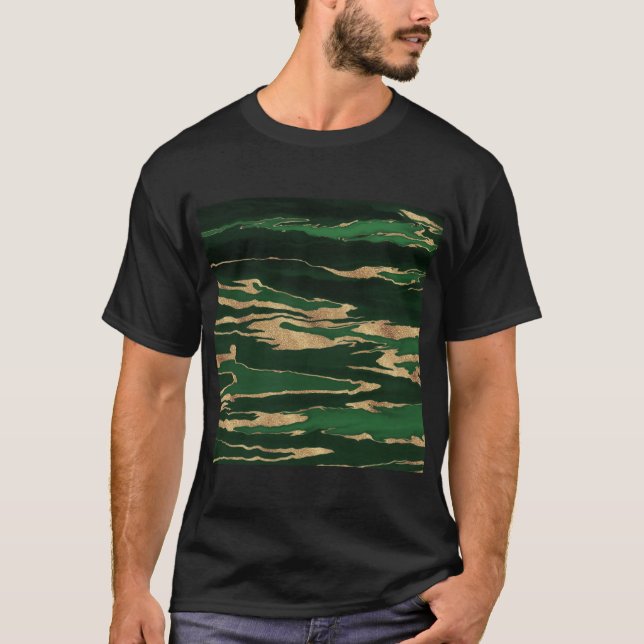 Gold Green Marble Abstract Painting T-Shirt (Front)