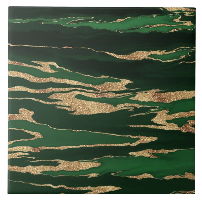 Gold Green Marble Abstract Painting Tile (Front)
