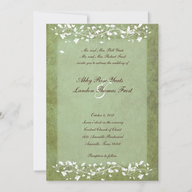 Gold Green Marbled Tree Wedding Invitation (Front)