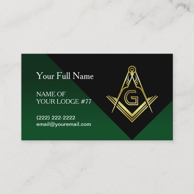 Gold & Green Masonic Business Card Template (Front)