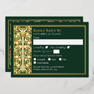 Gold Green Medieval Sword Wedding RSVP