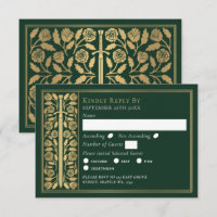 Gold Green Medieval Sword Wedding RSVP