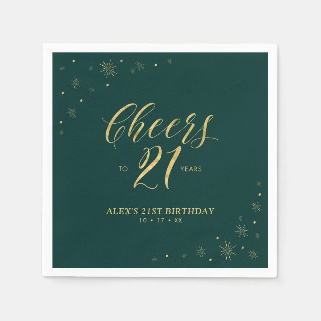 Gold & Green Modern 21st Birthday Party Napkin (Front)