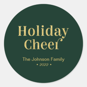 Gold & Green Modern Christmas Holiday Cheer Classic Round Sticker