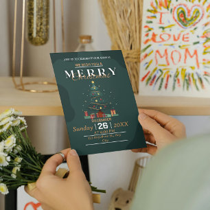 Gold & Green Modern Christmas Invitation   Elegant