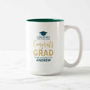 Gold & Green   Modern Graduation Custom Gift Two-Tone Coffee Mug