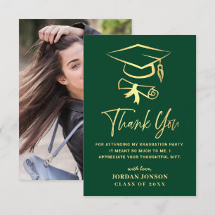 Gold Green Modern Graduation PHOTO Thank You Card