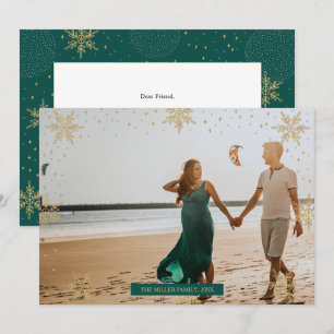 Gold & Green Modern Winter Photo Christmas Card