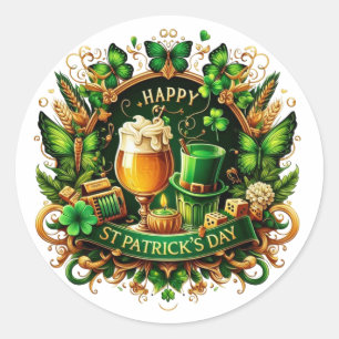 Gold & Green Ornate St. Patrick's Day Celebration Classic Round Sticker