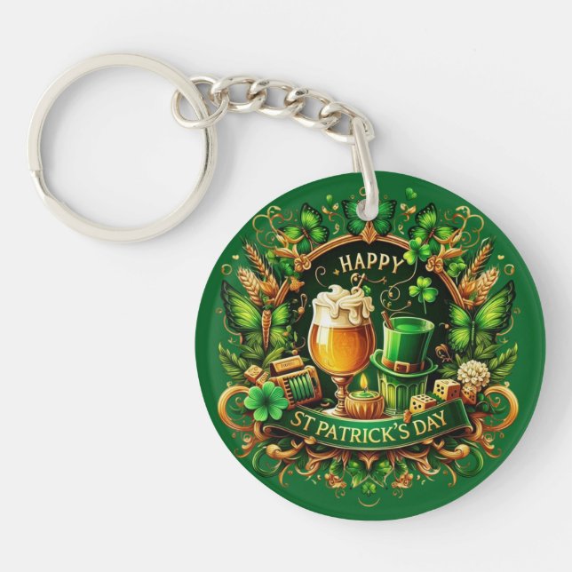 Gold & Green Ornate St. Patrick's Day Celebration Key Ring (Front)