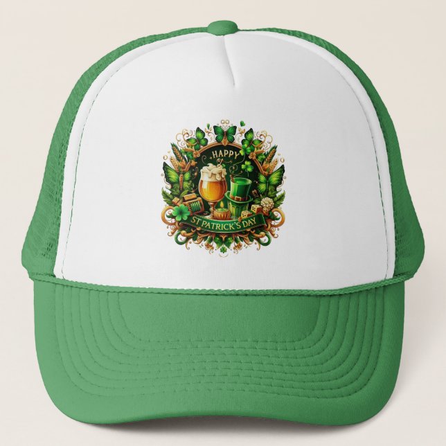 Gold & Green Ornate St. Patrick's Day Celebration Trucker Hat (Front)