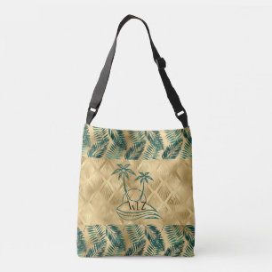 Gold Green Palm Tree Custom Crossbody Bag
