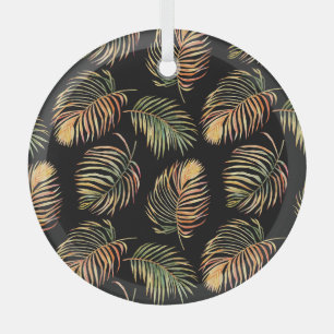 Gold-Green Palms: Watercolor Seamless Pattern. Glass Tree Decoration