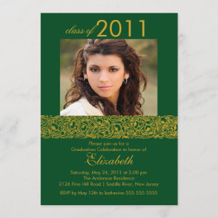 Gold & Green Photo Graduation Invitation