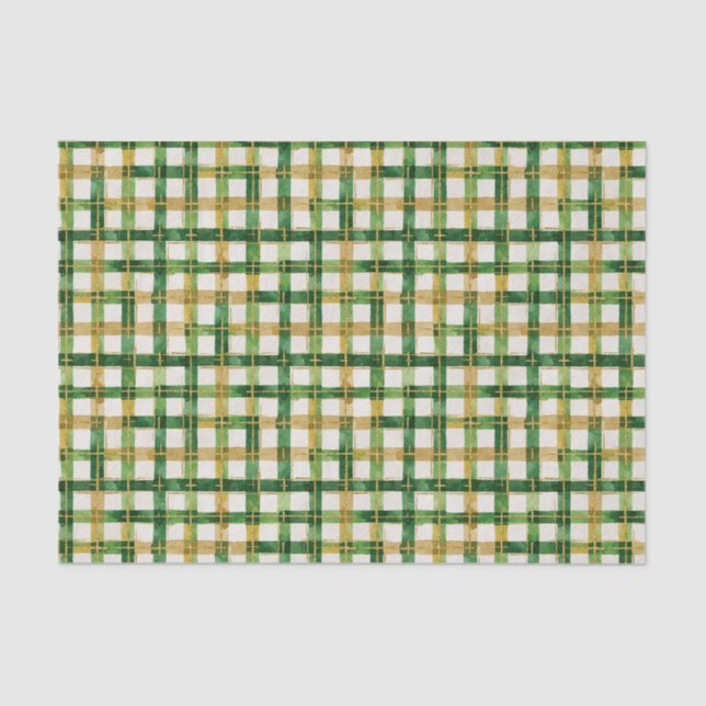 Gold Green Plaid Christmas Tissue Paper (Front)