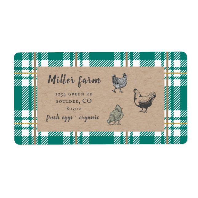 gold green plaid rustic script egg carton (Front)