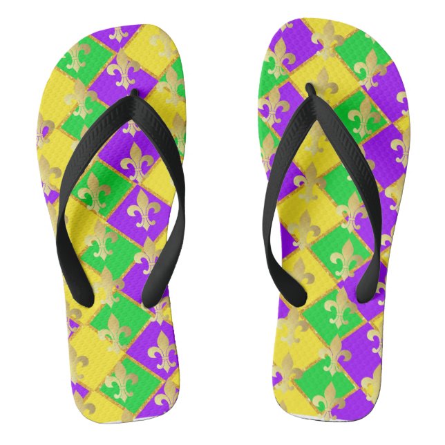 Gold Green Purple Mardi Gras Harlequin Pattern    Jandals (Footbed)