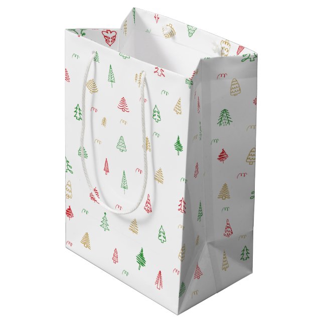 Gold Green Red Christmas Trees Pattern Medium Gift Bag (Back Angled)