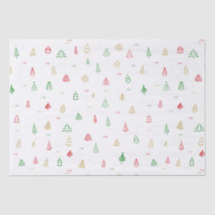 Gold Green Red Christmas Trees Pattern Tissue Paper