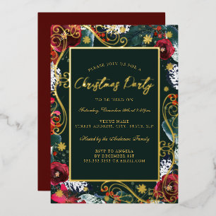 Gold Green Red Swirl Flower Frame Christmas Party