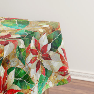 Gold Green Red White Poinsettia Tablecloth