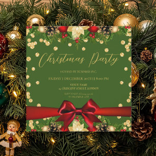 Gold Green Ribbon Glitter Christmas Corporate  Invitation