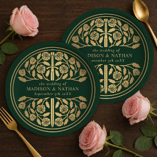 Gold Green Royal Mediaeval Sword Wedding  Paper Plate