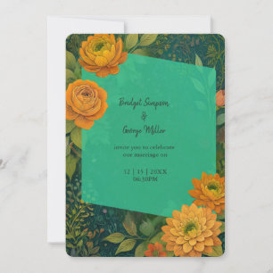 Gold green Rustic Autumn Floral Wedding invitation