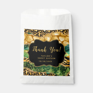 Gold Green Safari Agate Sweet Sixteen Thank You Favour Bags