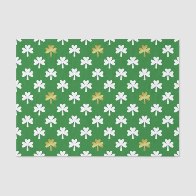 Gold & Green Shamrock Pattern St Patrick's Day Tissue Paper (Front)