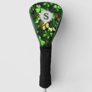 Gold Green Shamrocks Monogram Golf Head Cover