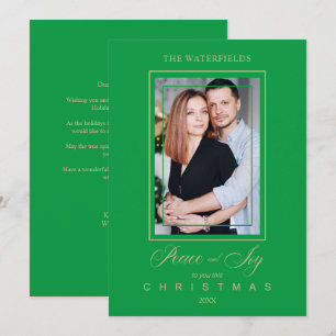 Gold Green Simple Modern Christmas Photo Family