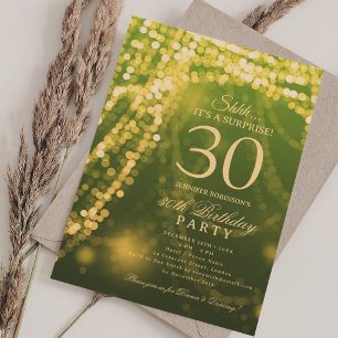 Gold Green Surprise 30th Birthday Party Invitation