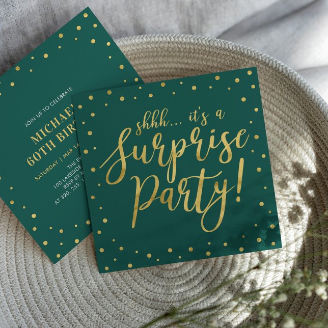 Gold & Green | Surprise 60th Birthday Party Invitation (Creator Uploaded)