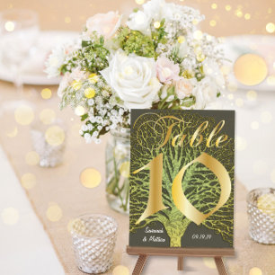 Gold Green Swirly Tree Table Number 10 Postcard