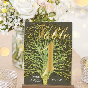 Gold Green Swirly Tree Table Number 1 Postcard