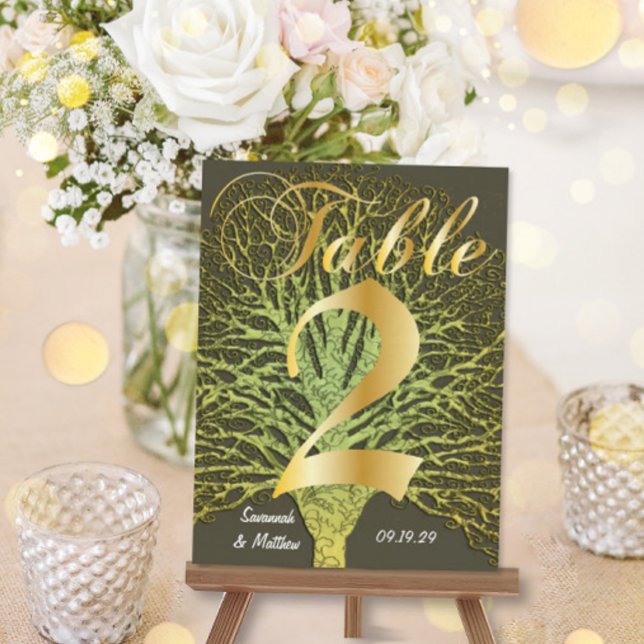 Gold Green Swirly Tree Table Number 2 Postcard (Creator Uploaded)