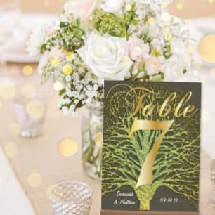 Gold Green Swirly Tree Table Number 7 Postcard