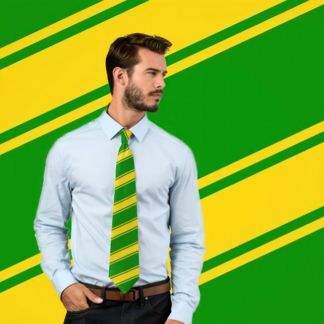 Gold & Green Thick and Thin Diagonal Stripes Tie (Man wears a gold and green diagonal stripes tie.
)
