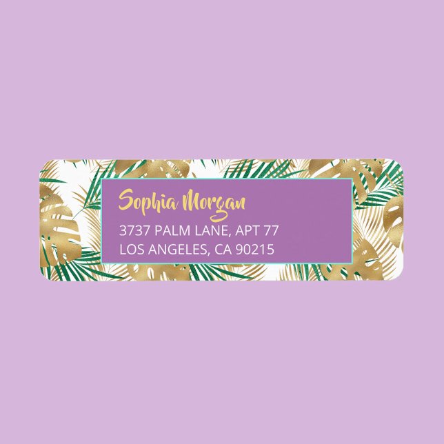 Gold & Green Tropical Leaves Name Address Lavender (Creator Uploaded)