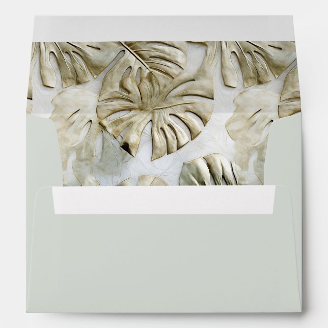 Gold Green Tropical Leaves Sage Envelope (Back (Bottom))