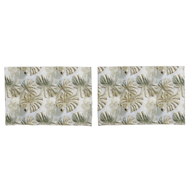 Gold Green Tropical Leaves Sage Pillowcase (Front-Set)
